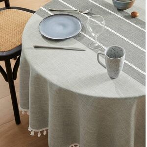 Round 52 Inch Chic Gray Tablecloth with Tassel Accents